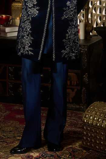 Contrast By Parth Blue Velvet Reign Embroidered Sherwani Set Online at Aza Fashions Contrast By Parth_Blue Velvet Reign Embroidered Sherwani Set _Online_at_Aza_Fashions