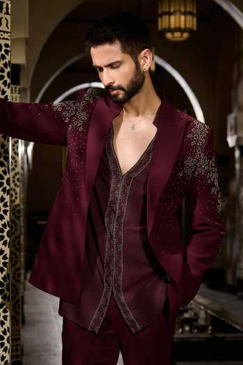Buy Contrast By Parth Burgundy Lycra Garnet Short Jacket And Kurta Set Online at Aza Fashions Buy_Contrast By Parth_Burgundy Lycra Garnet Short Jacket And Kurta Set _Online_at_Aza_Fashions