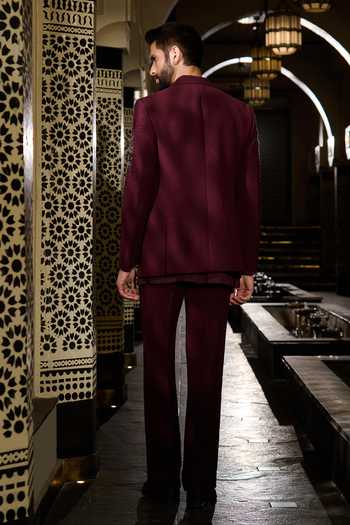 Contrast By Parth Garnet Short Jacket & Kurta Set 