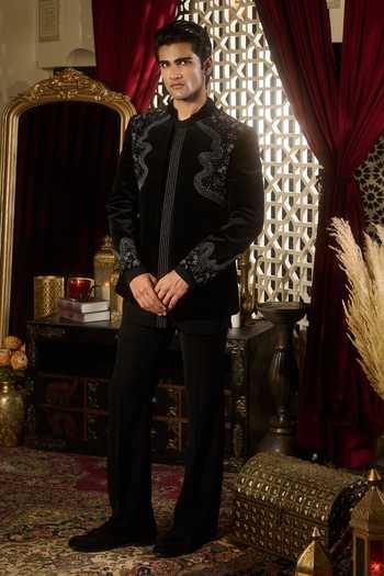Contrast By Parth Black Velvet Shadow Embroidered Jacket And Kurta Set at Aza Fashions Contrast By Parth_Black Velvet Shadow Embroidered Jacket And Kurta Set _at_Aza_Fashions