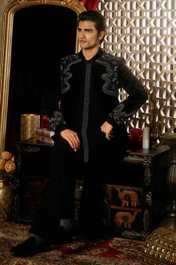 Buy Contrast By Parth Black Velvet Shadow Embroidered Jacket And Kurta Set Buy_Contrast By Parth_Black Velvet Shadow Embroidered Jacket And Kurta Set