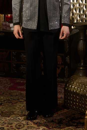 Contrast By Parth Grey Jacquard Apex Short Jacket Set Online at Aza Fashions Contrast By Parth_Grey Jacquard Apex Short Jacket Set _Online_at_Aza_Fashions