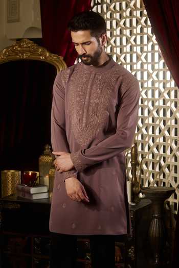 Contrast By Parth Purple Silk Dusk Placement Embroidered Kurta Set Online at Aza Fashions Contrast By Parth_Purple Silk Dusk Placement Embroidered Kurta Set _Online_at_Aza_Fashions