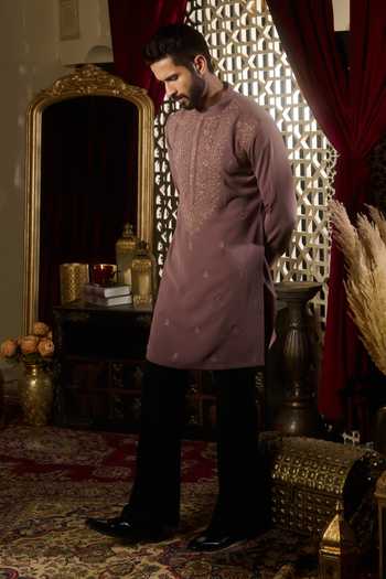 Buy Contrast By Parth Purple Silk Dusk Placement Embroidered Kurta Set Online at Aza Fashions Buy_Contrast By Parth_Purple Silk Dusk Placement Embroidered Kurta Set _Online_at_Aza_Fashions