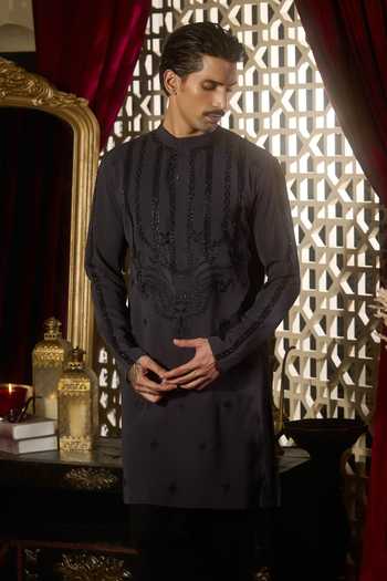 Buy Contrast By Parth Grey Silk Dim Embroidered Kurta Set Online at Aza Fashions Buy_Contrast By Parth_Grey Silk Dim Embroidered Kurta Set _Online_at_Aza_Fashions