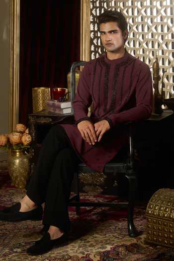 Buy Contrast By Parth Burgundy Silk Ember Embroidered Kurta Set Online at Aza Fashions Buy_Contrast By Parth_Burgundy Silk Ember Embroidered Kurta Set _Online_at_Aza_Fashions