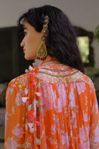 Aangan By Parul Orange Silk, Chiffon Round Neck, Yes Rosalie Luxe Printed Kurta With Pant Online at Aza Fashions Aangan By Parul_Orange Silk, Chiffon Round Neck, Yes Rosalie Luxe Printed Kurta With Pant _Online_at_Aza_Fashions