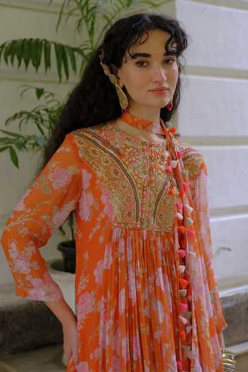 Buy Aangan By Parul Orange Silk, Chiffon Round Neck, Yes Rosalie Luxe Printed Kurta With Pant Online at Aza Fashions Buy_Aangan By Parul_Orange Silk, Chiffon Round Neck, Yes Rosalie Luxe Printed Kurta With Pant _Online_at_Aza_Fashions