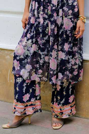Aangan By Parul Blue Silk, Chiffon Round Neck, Yes Aurora Printed Kurta And Pant Set Online at Aza Fashions Aangan By Parul_Blue Silk, Chiffon Round Neck, Yes Aurora Printed Kurta And Pant Set _Online_at_Aza_Fashions