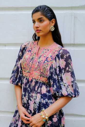Buy Aangan By Parul Blue Silk, Chiffon Round Neck, Yes Aurora Printed Kurta And Pant Set Online at Aza Fashions Buy_Aangan By Parul_Blue Silk, Chiffon Round Neck, Yes Aurora Printed Kurta And Pant Set _Online_at_Aza_Fashions