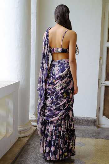 Aangan By Parul Lumiere Printed Pre-Draped Saree With Blouse 