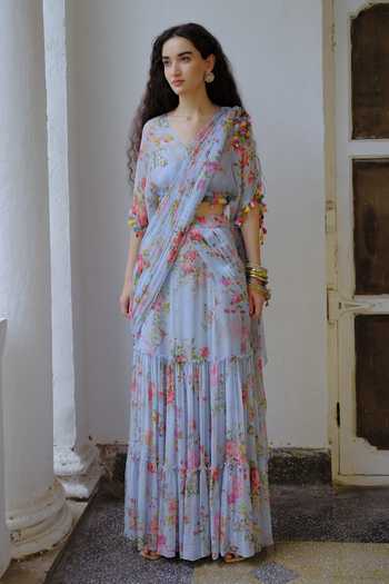 Aangan By Parul Elodie Flow Printed Pre-Draped Saree With Blouse 