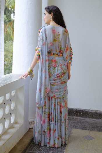 Aangan By Parul Elodie Flow Printed Pre-Draped Saree With Blouse 