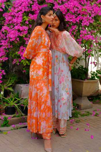 Buy Aangan By Parul Pink Silk, Chiffon Round Neck Siena Printed Kurta And Pant Set Online at Aza Fashions Buy_Aangan By Parul_Pink Silk, Chiffon Round Neck Siena Printed Kurta And Pant Set _Online_at_Aza_Fashions