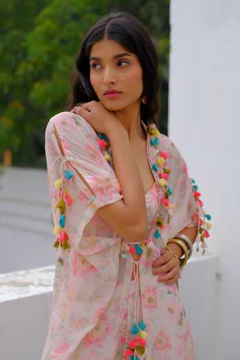 Buy Aangan By Parul Pink Silk, Chiffon V-neck Seraphine Drift Kaftan And Pant Set Online at Aza Fashions Buy_Aangan By Parul_Pink Silk, Chiffon V-neck Seraphine Drift Kaftan And Pant Set _Online_at_Aza_Fashions