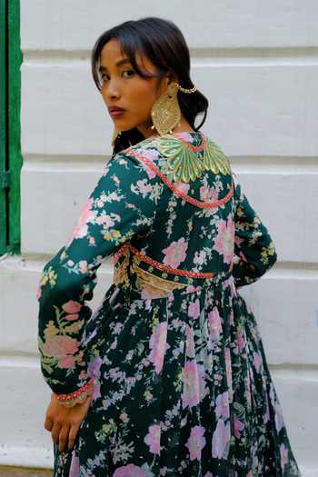Buy Aangan By Parul Green Silk, Chiffon V-neck Maison Lumiere Printed Anarkali And Pant Set Online at Aza Fashions Buy_Aangan By Parul_Green Silk, Chiffon V-neck Maison Lumiere Printed Anarkali And Pant Set _Online_at_Aza_Fashions