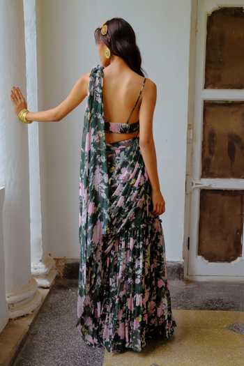 Aangan By Parul Sylvie Mirage Printed Pre-Draped Saree With Blouse 