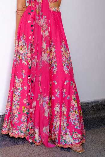 Shop Aangan By Parul Pink Silk, Chiffon Sweetheart Neck Fleur Embroidered Lehenga And Blouse Set Online at Aza Fashions Shop_Aangan By Parul_Pink Silk, Chiffon Sweetheart Neck Fleur Embroidered Lehenga And Blouse Set _Online_at_Aza_Fashions