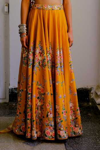 Aangan By Parul Yellow Silk V-neck Odette Embroidered Lehenga And Blouse Set at Aza Fashions Aangan By Parul_Yellow Silk V-neck Odette Embroidered Lehenga And Blouse Set _at_Aza_Fashions