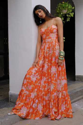 Buy Aangan By Parul Orange Silk Sweetheart Neck Soleil Luxe Gown Online at Aza Fashions Buy_Aangan By Parul_Orange Silk Sweetheart Neck Soleil Luxe Gown _Online_at_Aza_Fashions