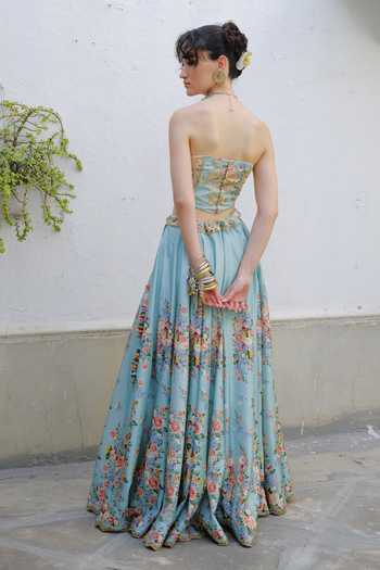 Aangan By Parul Emeraude Royale Printed Lehenga & Blouse Set 
