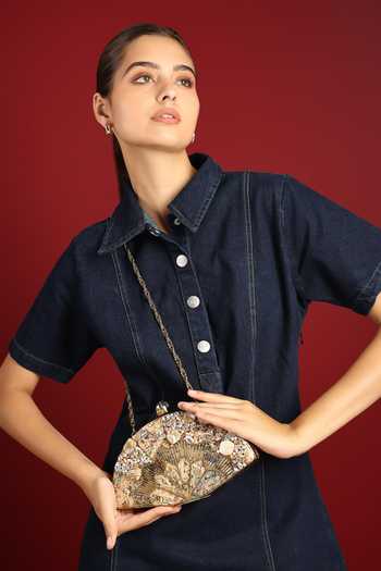 Buy_House of Webhin_Gold Oceana Mother Of Pearl Clutch _Online_at_Aza_Fashions