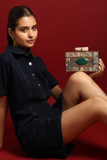 House of Webhin_Ivory Aarish Mother Of Pearl Clutch _Online_at_Aza_Fashions