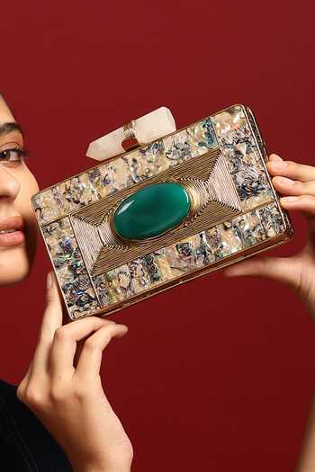 Buy_House of Webhin_Ivory Aarish Mother Of Pearl Clutch _Online_at_Aza_Fashions