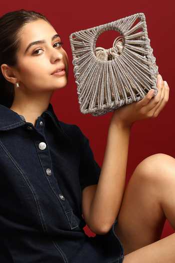 House of Webhin_Silver Bead Embellished Clutch _Online_at_Aza_Fashions