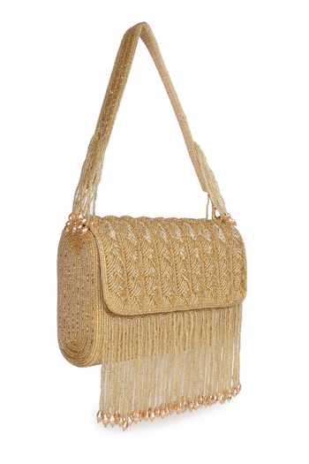 House of Webhin_Gold Mehfil Flap Bag _Online_at_Aza_Fashions