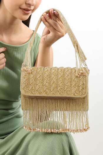 House of Webhin_Gold Mehfil Flap Bag _at_Aza_Fashions