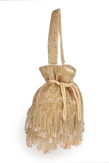House of Webhin_Gold Beads, Crystals, Tassels, Fringe Afsana Potli _Online_at_Aza_Fashions