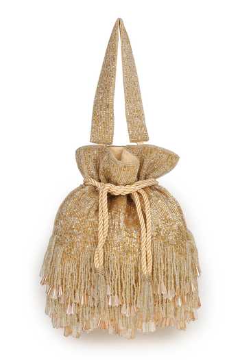 Buy_House of Webhin_Gold Beads, Crystals, Tassels, Fringe Afsana Potli _Online_at_Aza_Fashions