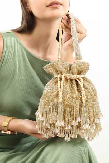 Shop_House of Webhin_Gold Beads, Crystals, Tassels, Fringe Afsana Potli _Online_at_Aza_Fashions