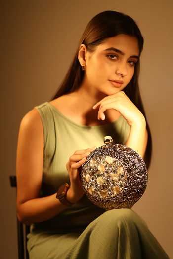 House of Webhin_Gold Sana Clutch _Online_at_Aza_Fashions