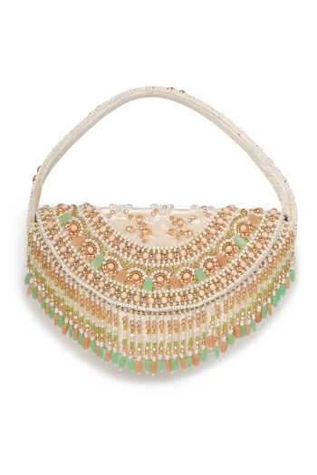 House of Webhin_White Anaya Pearl Half Moon Bag _Online_at_Aza_Fashions