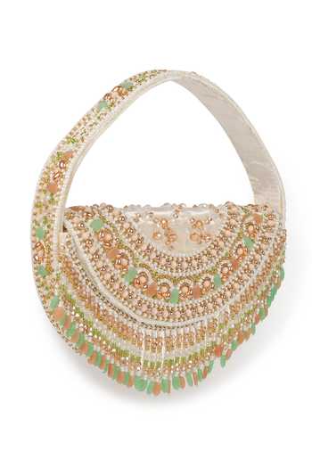 Buy_House of Webhin_White Anaya Pearl Half Moon Bag _Online_at_Aza_Fashions