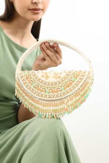 Shop_House of Webhin_White Anaya Pearl Half Moon Bag _Online_at_Aza_Fashions