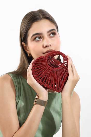 House of Webhin_Red Orya Mini Beaded Bag _Online_at_Aza_Fashions