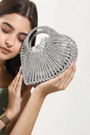 House of Webhin_Silver Velin Beaded Bag _Online_at_Aza_Fashions