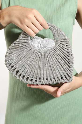 Buy_House of Webhin_Silver Velin Beaded Bag _Online_at_Aza_Fashions