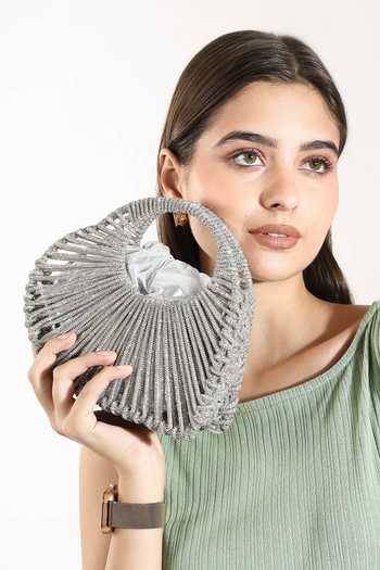 House of Webhin Velin Silver Beaded Bag 