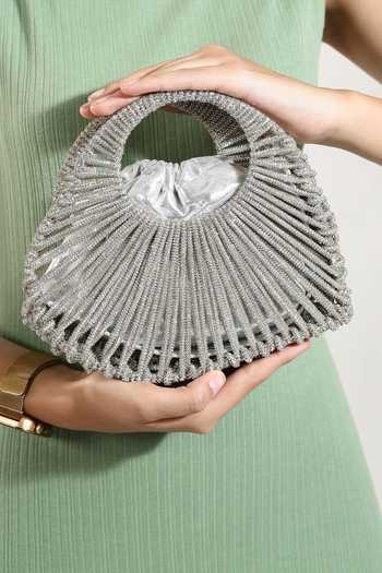 House of Webhin Velin Silver Beaded Bag 