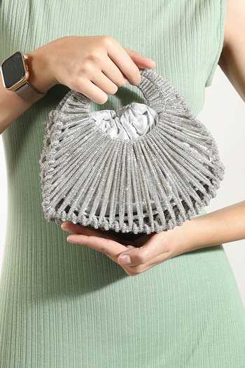 House of Webhin_Silver Velin Beaded Bag _at_Aza_Fashions
