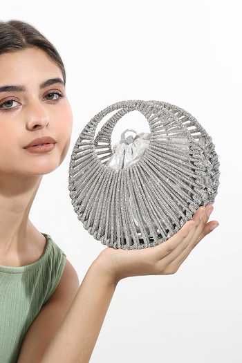 House of Webhin Noorafshan Silver Beaded Bag 
