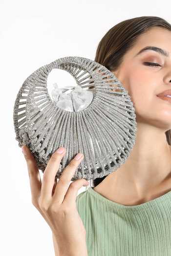 House of Webhin_Silver Noorafshan Beaded Bag _Online_at_Aza_Fashions