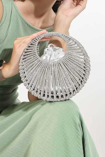 House of Webhin Noorafshan Silver Beaded Bag 