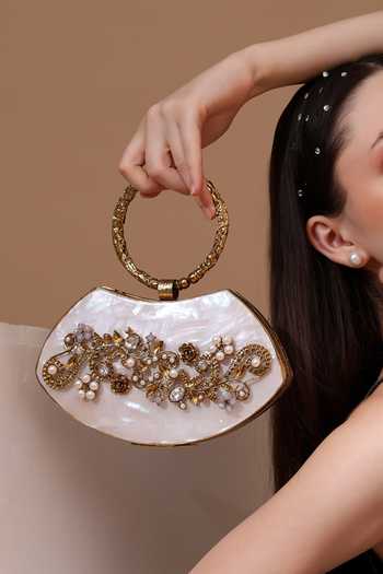 Shop House of Webhin White Isla Mother Of Pearl Clutch Online at Aza Fashions Shop_House of Webhin_White Isla Mother Of Pearl Clutch _Online_at_Aza_Fashions