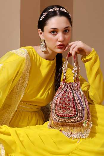 Shop House of Webhin Pink Embroidery, Beads, Pearls, Stones, Tassels, Fringe Zahra Velvet Potli Online at Aza Fashions Shop_House of Webhin_Pink Embroidery, Beads, Pearls, Stones, Tassels, Fringe Zahra Velvet Potli _Online_at_Aza_Fashions