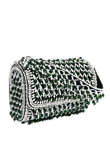 House Of Webhin_Green Panna Flap Clutch _Online_at_Aza_Fashions